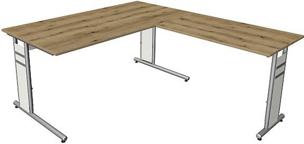 Kerkmann Schreibtisch 4090 Form 4 160x80 x68-82 cm mit Anbautisch 100x60 cm und C-Fuß-Gestell asteiche