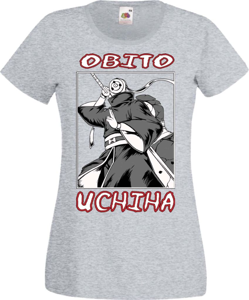 Damen T-Shirt Manga Anime Naruto Obito Uchiha, Lady S / Grau
