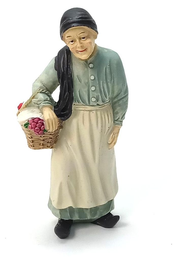 Krippenfigur Großmutter mit Korb, aus Polyresin, handbemalt, für 12 cm.