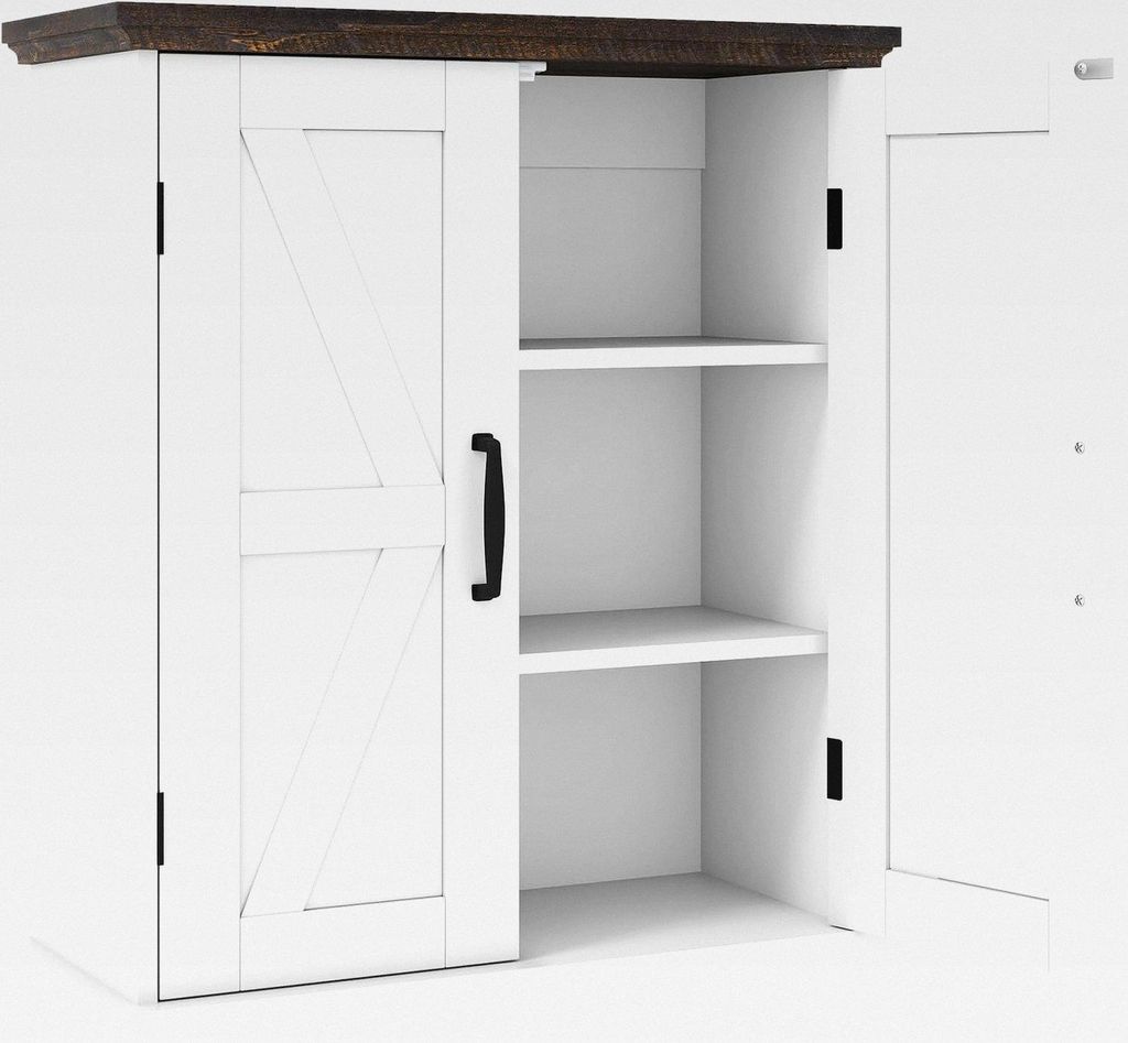 Hängeschrank, Wandschrank mit 2 verstellbaren Regalen & 2 Türen, platzsparender Badezimmerschrank im Landhausstil, Medizinschrank für Badezimmer...