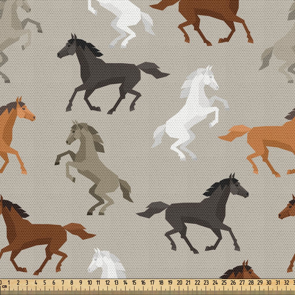 ABAKUHAUS Pferde Gewebe als Meterware, Abstrakt Hengst Einfach Design Pferdesport Tier Curvet Illustration Bild Galoppieren, 5 M (148 x 500 cm), Me...