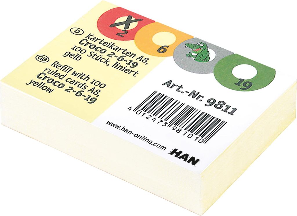 HAN Karteikarten für Lernkartei CROCO 2-6-19 A8 quer 120 g/qm liniert 100 Karten