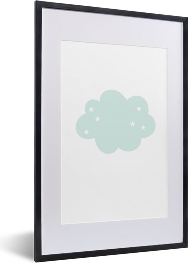 MuchoWow Gerahmtes Poster Wolke - Sterne - Pastell - Kinder - Baby 40x60 cm - Poster mit Schwarzem Bilderrahmen Wandposter Rahmen Foto Bilder - P...
