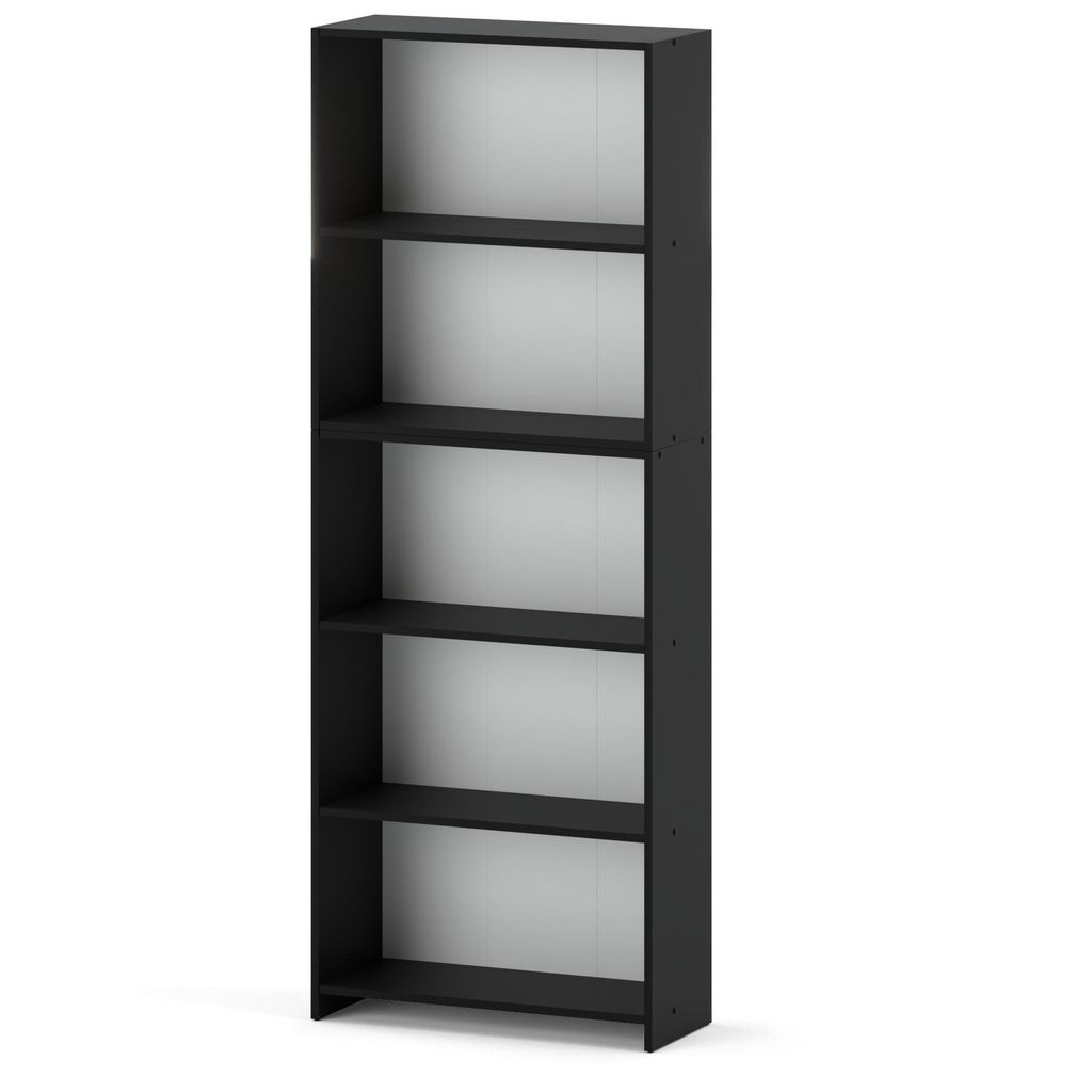 STIV Möbel | Bücherregal Schwarz Matt 70x189 cm | 5 Fächer | Breites Standregal modern für Wohnzimmer Büro Kinderzimmer