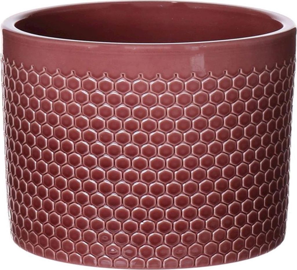 INNA-Glas Übertopf Cinzia aus Keramik, Punktemuster, merlotrot, 25,5 cm, Ø 28 cm - Pflanzentopf