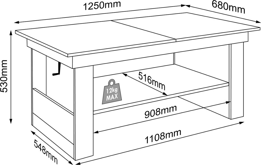 Kobila Couchtisch mit höhenverstellbarer Tischplatte, 1 Produktbild 6