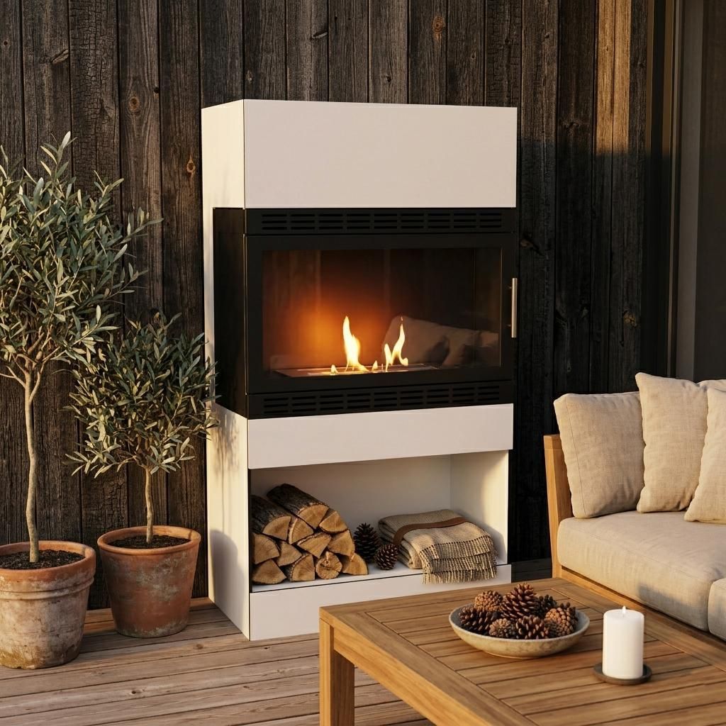 GLOW FIRE Ethanol Kamin 'Lillesand Vision XL Outdoor' | Ethanolofen in weiß mit 3 Std. Brenndauer und 3 KW Heizleistung | BxHxT: 70x130x47,9 cm