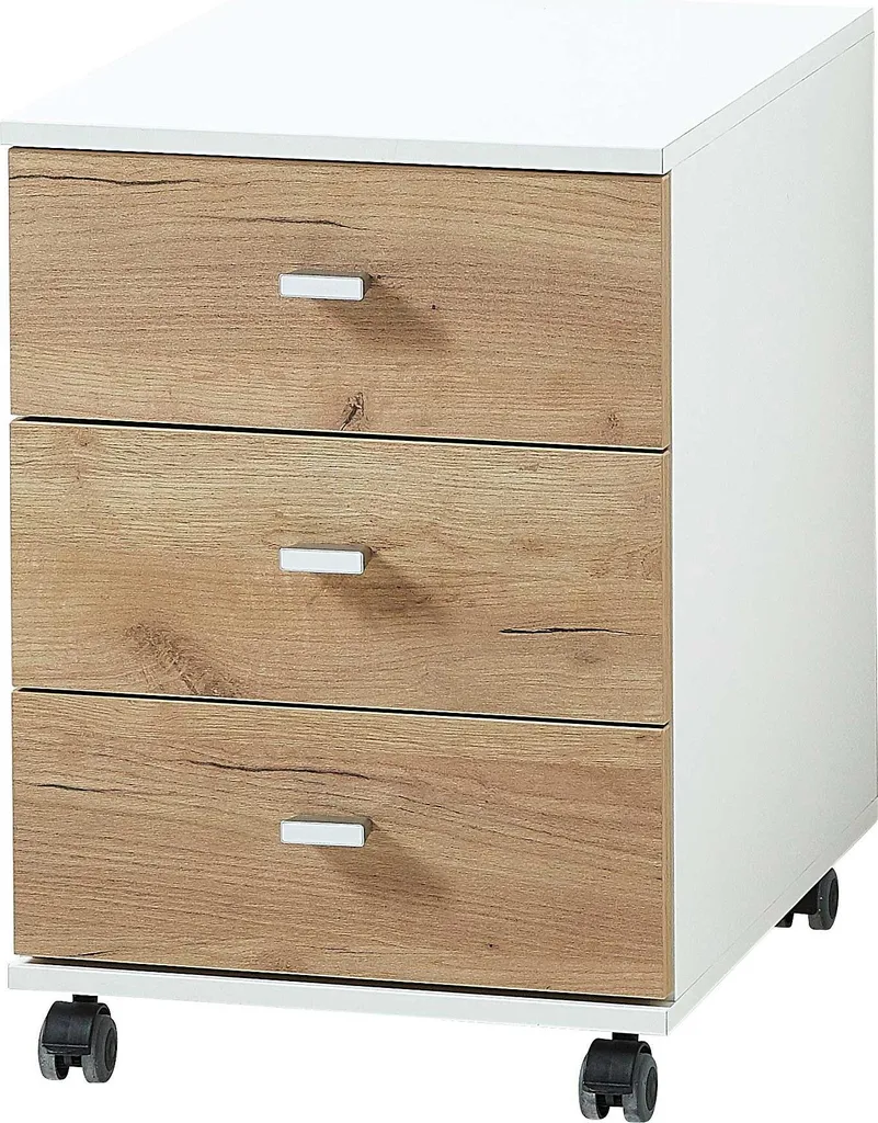 Caisson à roulettes pour bureau et télétravail Germania blanc et bois