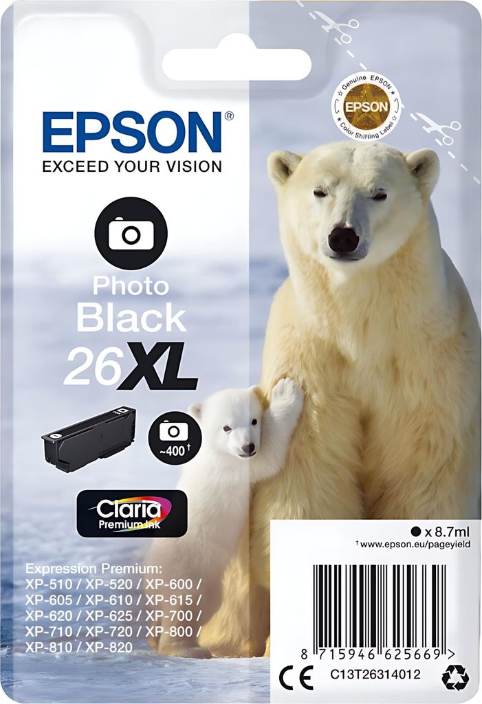 Epson Polar bear Jednofarebný atrament Claria Premium 26XL Obrázok produktu 
