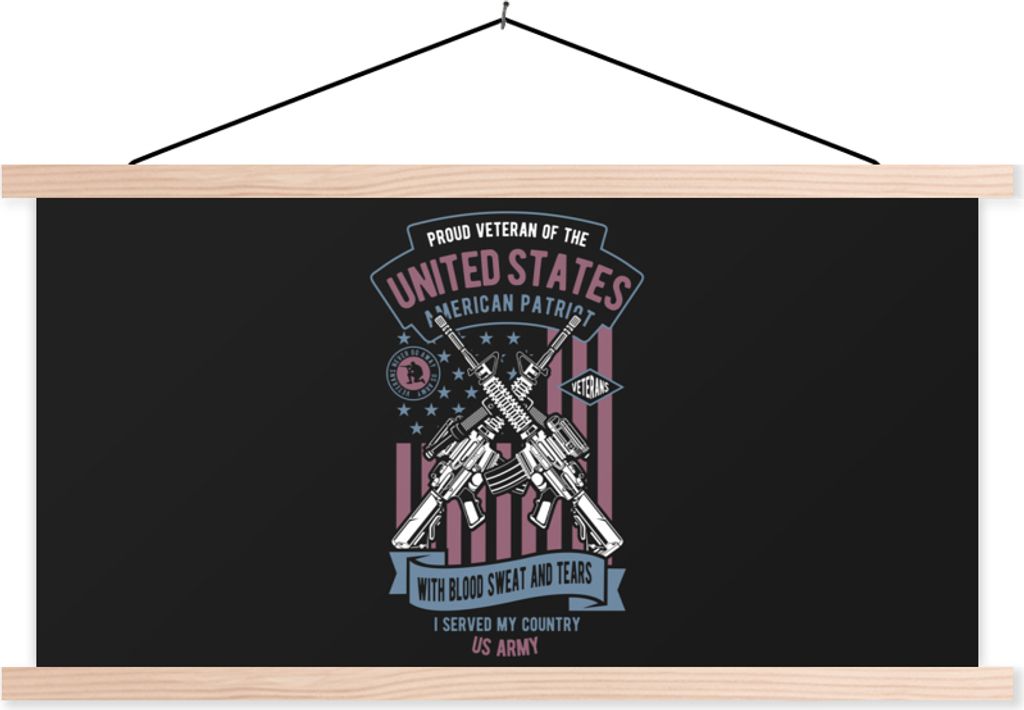 MuchoWow Textilposter Waffen - Amerika - Jahrgang 60x30 cm mit holzfarbenen Rahmen - Dekoration