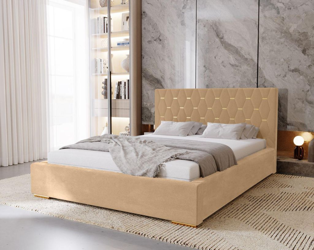 Doppelbett 140x200 mit Stauraum DANVILLE 1 - warmes Beige