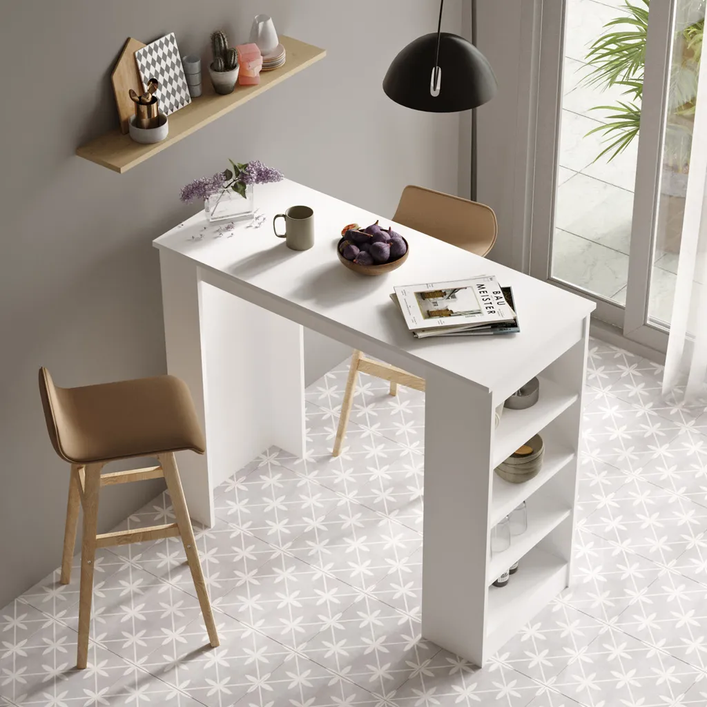 Table haute gain de place blanche meuble idéal pour petits espaces - 2