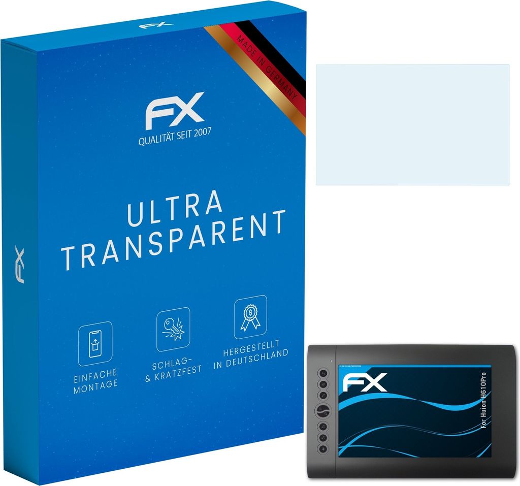 atFoliX FX-Clear 2x Schutzfolie kompatibel mit Huion H610Pro Displayschutzfolie