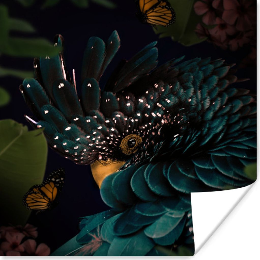 MuchoWow Poster Kakadu - Grün - Schmetterling 75x75 cm - Wand Dekoration