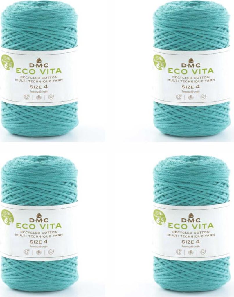 4x DMC Eco Vita-4 – dickes recyceltes Baumwollgarn (4 mm) aus 80 % Baumwolle und 20 % Polyester (Farbe 89)