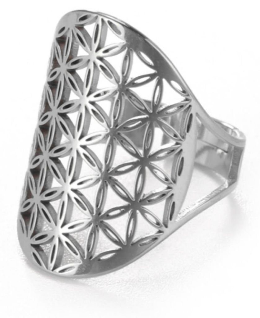 Ring "Blume des Lebens" Edelstahl offen verstellbar