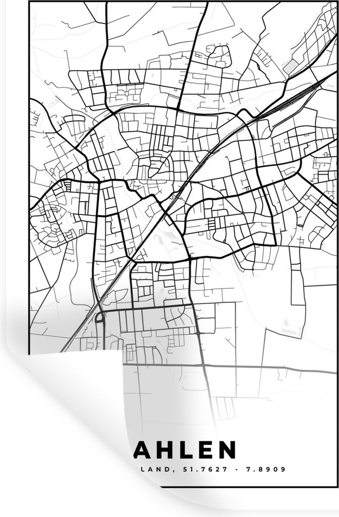MuchoWow Wandtattoo Wandsticker Wandaufkleber Karte - Ahlen - Stadtplan 40x60 cm Selbstklebend und Repositionierbar - Wierderverwendbar - Selbstk...