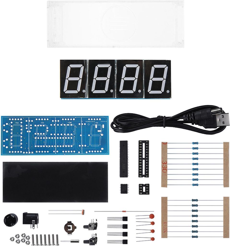 4-stellige DIY-Digital-LED-Uhr-Bausatz Auto Display Zeit/Temperatur Elektronische DIY-Bausatz-Uhr - Rot