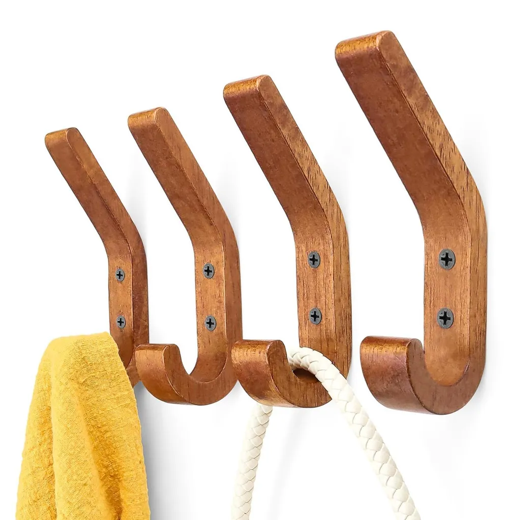 Rangement mural bois chêne anti-glisse J-Hooks lot de 4 155 mm noyer