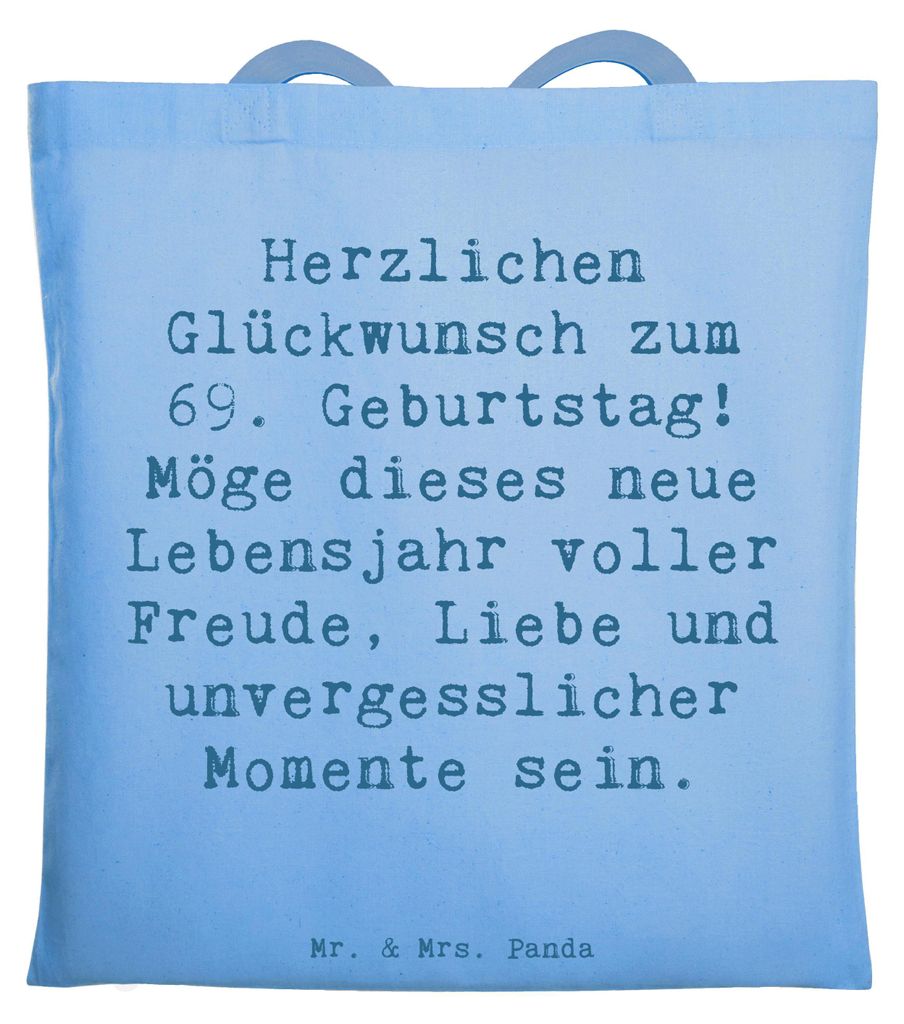 Mr. & Mrs. Panda Schultasche Spruch 69. Geburtstag Glückwunsch - Sky Blue - Geschenk, Büchertasche, Happy Birthday, Alter, Freude, Beutel, Feierl...