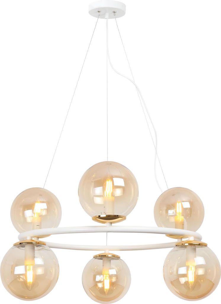 Hängeleuchte Aura weiß-gold 6-flammig Glas Honig E14