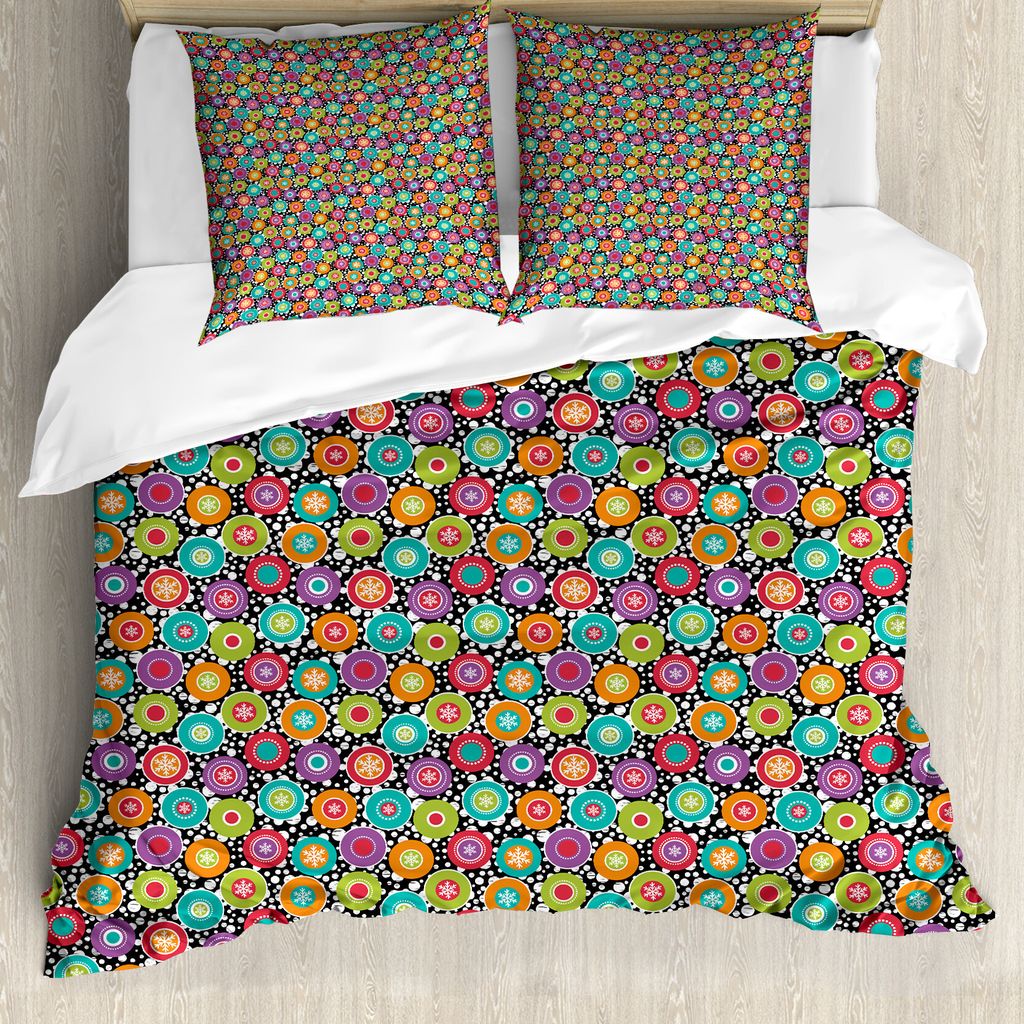 ABAKUHAUS Bunt Bettbezug Set für Einzelbetten, Aufwändige Kreise Schneeflocken, Milbensicher Allergiker geeignet mit Kissenbezug, 200 cm x 200 cm...