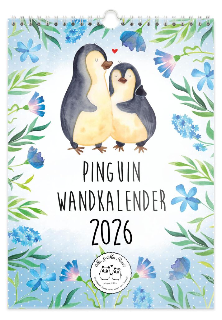 Mr. & Mrs. Panda Wandkalender 2026 Pinguin Collection - Weiß - Geschenk, Kalender A3, Wandplaner, Neujahr, Fotokalender, Zum Aufhängen