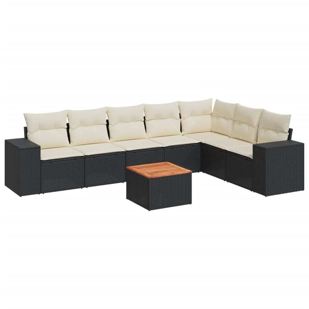 vidaXL 8-tlg. Garten-Sofagarnitur mit Kissen Schwarz Poly Produktbild 