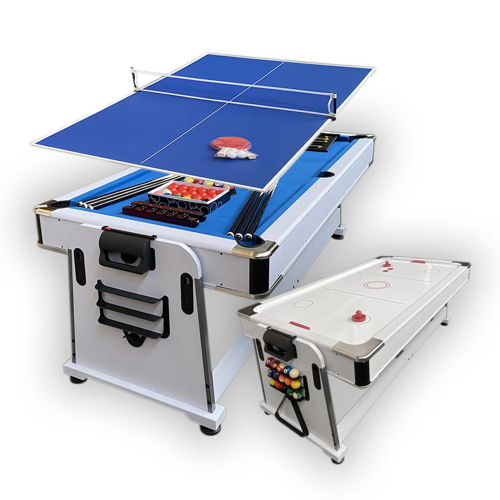 Billardtisch Weiß 7FT Blau und Tischhockey und Tischtennistisch und Tischdecke