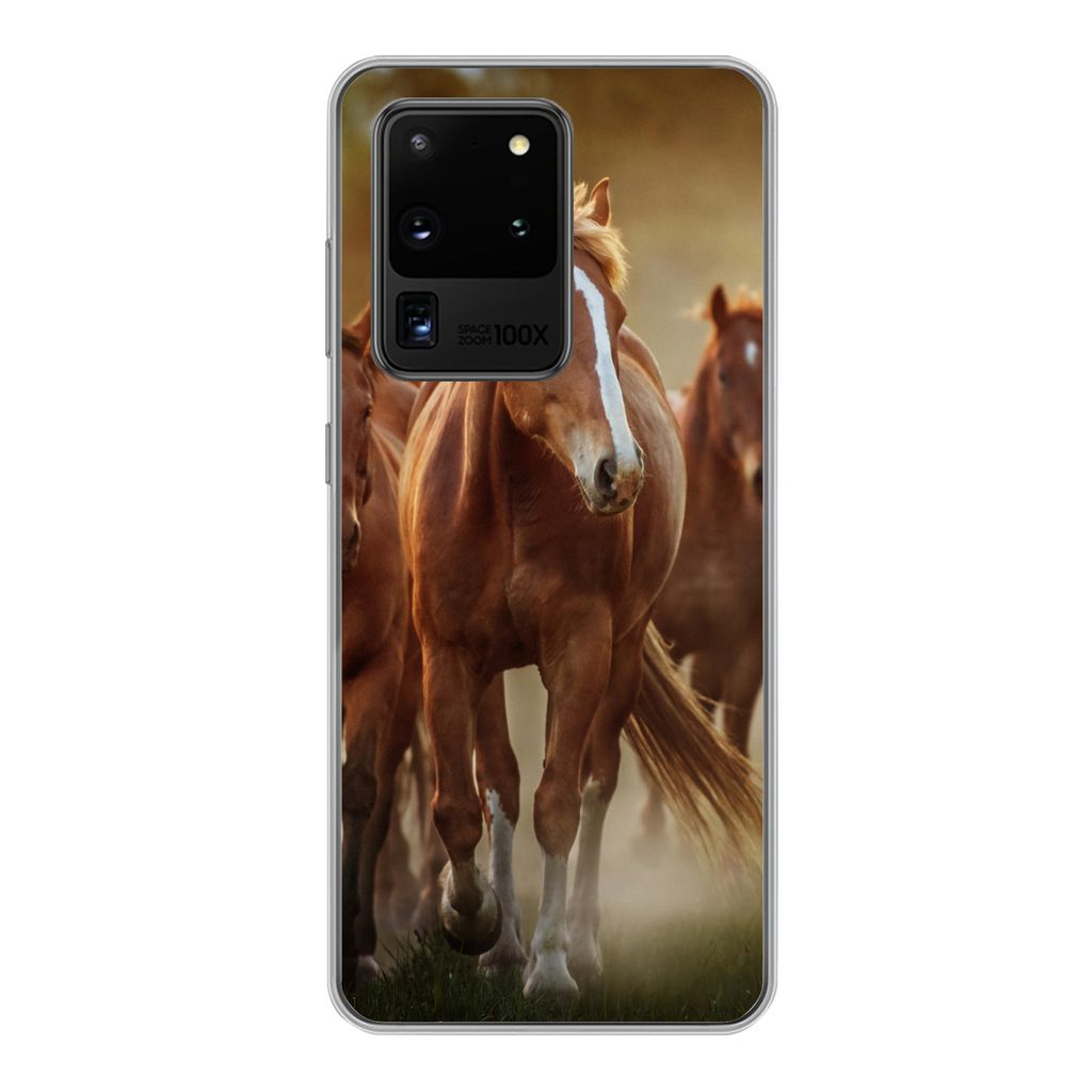 MuchoWow Handyhülle Schutzhülle Hülle für Samsung Galaxy S20 Ultra Pferde - Licht - Natur Silikon Softcase Handy Hülle - Karteninhaber