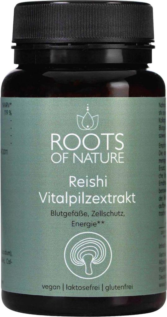 ROOTS OF NATURE Reishi Extrakt Kapseln (60 Stk.) – Reishi, Vitamin C, pflanzliches Nahrungsergänzungsmittel, vegan