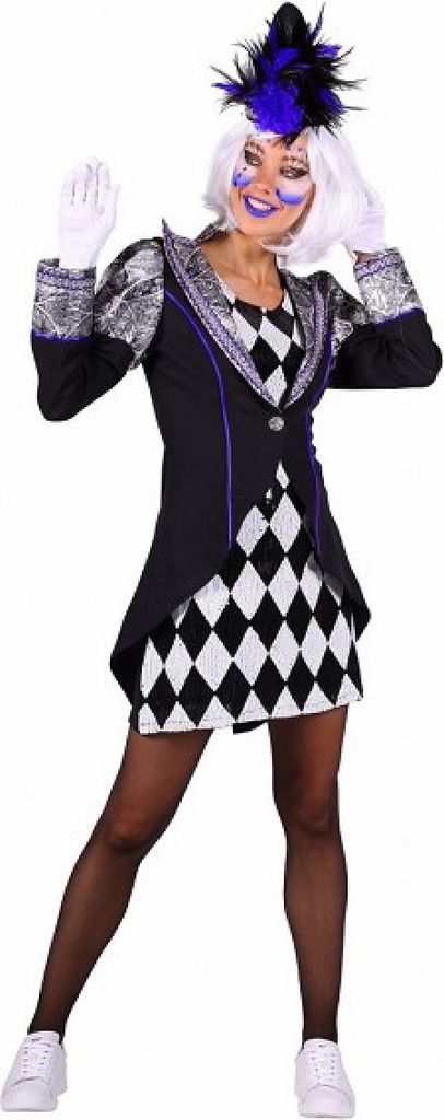 T3267-XS schwarz-weiß Damen Pierrot Jacke und Kleid Clown Kostüm Gr.XS=36