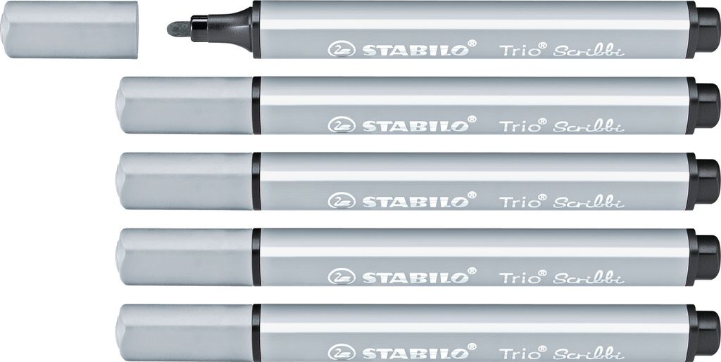 Gefederter Dreikant-Filzstift - STABILO Trio Scribbi - 5er Pack - elefantengrau
