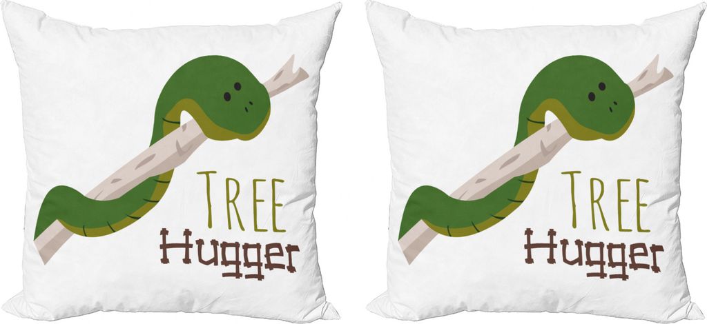 ABAKUHAUS Reptil Kissenbezug Set (2Stück), Karikatur-Schlange-ottchen-Liebe, doppelseitiges Digitaldruckdekor mit Reißverschluss, 50 cm, Grün Ma...