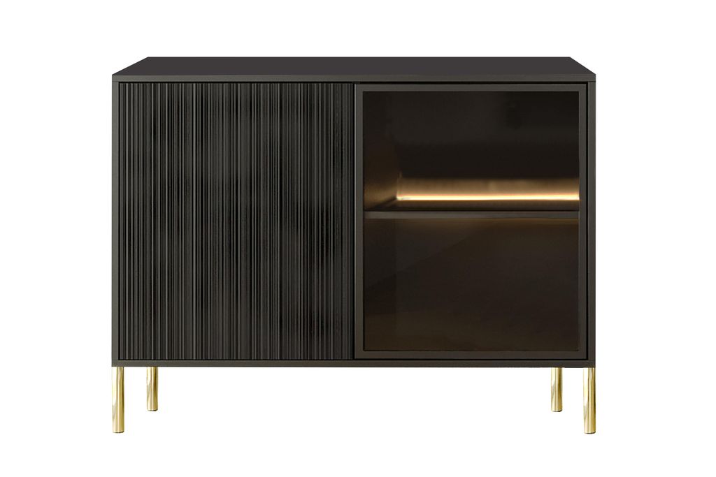 Kommode Chilly NOXY – 104 × 80 cm – in Schwarz, mit Stauraum und Glastüren, modern