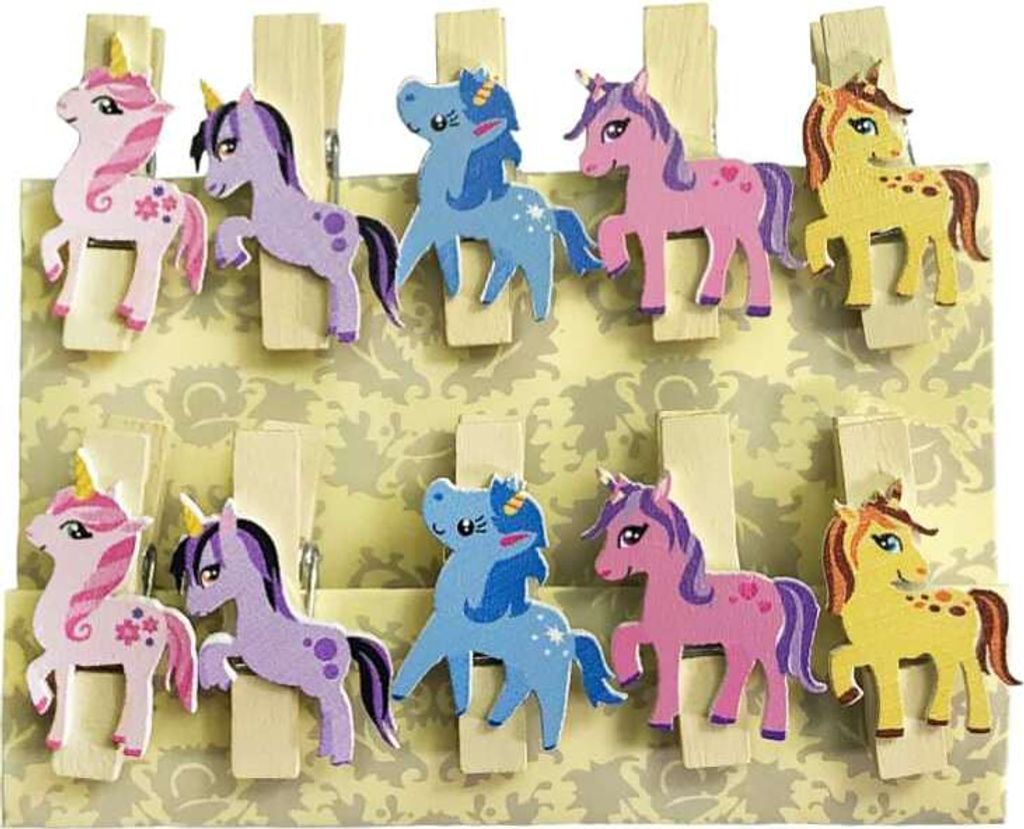 Oblique Unique 10 Mini Wäscheklammern Holz Miniklammern Deko Klammern - Einhörner