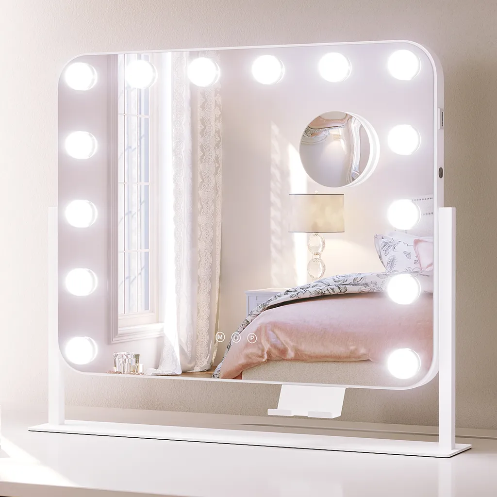 Miroir de Courtoisie LED Rectangulaire Blanc 50x47cm avec Chargeur USB