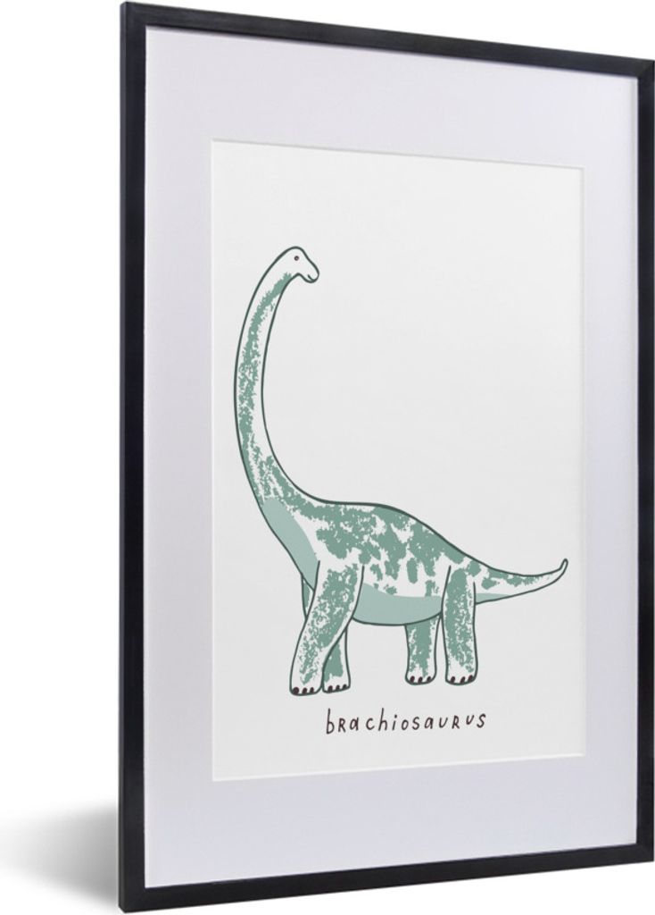 MuchoWow Gerahmtes Poster Kinderzimmer- Brachiosaurus - Dinosaurier - Jungen - Mädchen - Kind 40x60 cm - Poster mit Schwarzem Bilderrahmen Wandp...