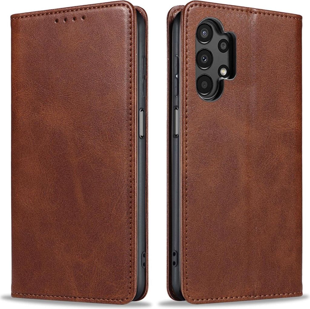 Handyhülle für Samsung Galaxy A13 Kunstleder Flip Cover Hülle Handytasche Case Kartenfach Farbe: Dunkelbraun