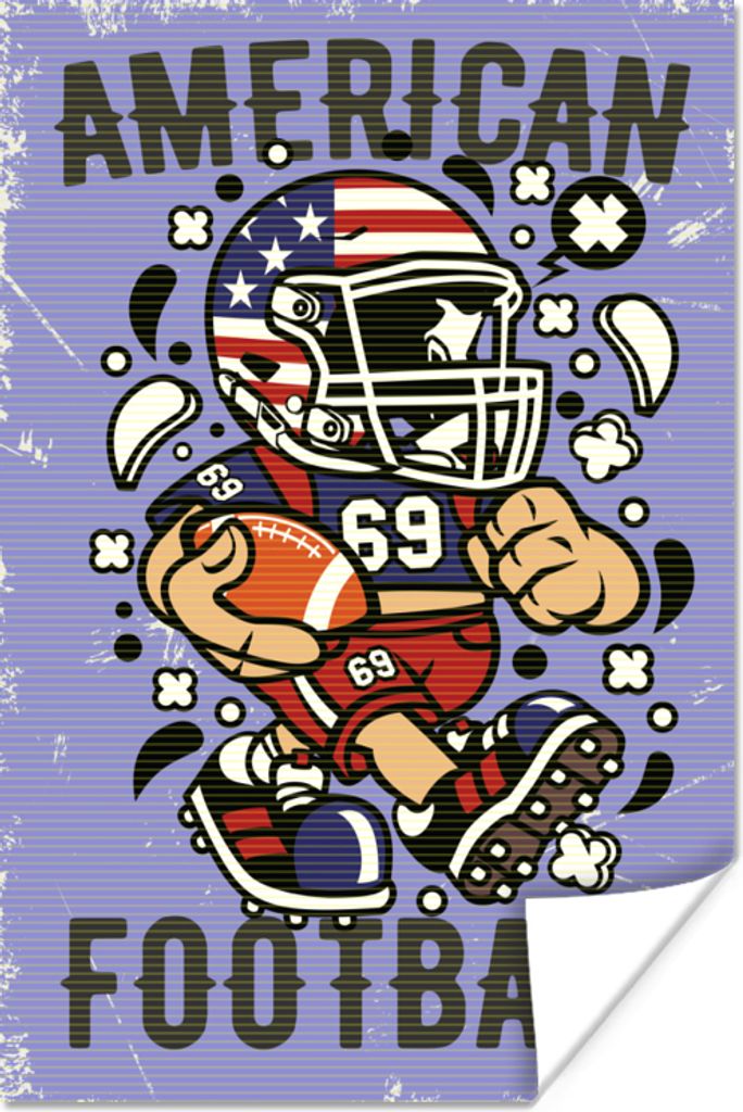 MuchoWow Poster American Football - Lila - Vintage 60x90 cm - Wanddekoration