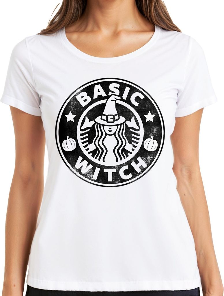 BASIC WITCH Halloween Hexe Kürbis Geschenk Damen Lustig Coole Damen T-Shirt, Weiß, XXL