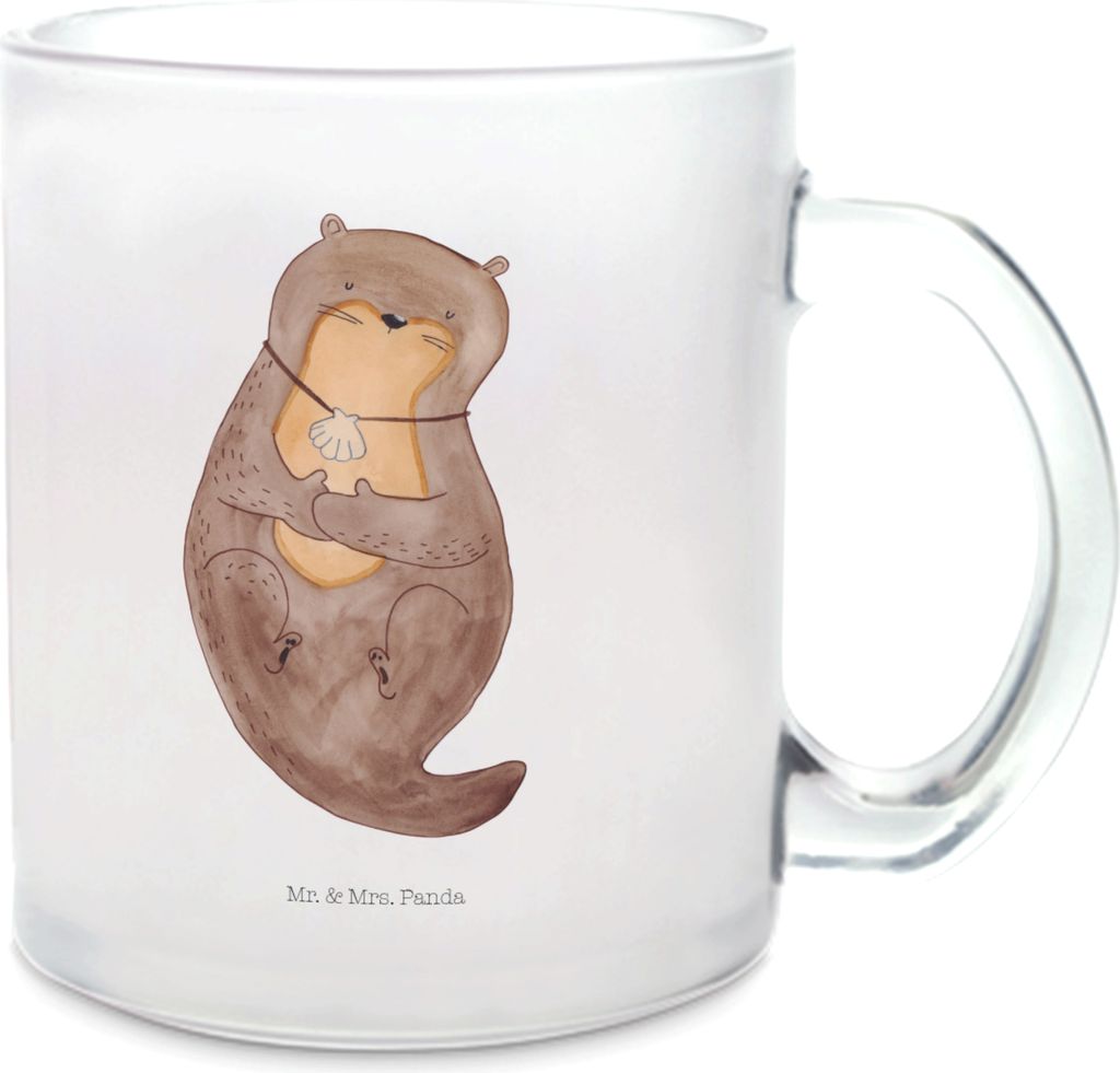 Mr. & Mrs. Panda Teeglas Otter Muschel - Transparent - Geschenk, Trinkglas, Träumen, Pott, Süß, Büro, Teetasse, Häferl, Haferl, Tee Tasse
