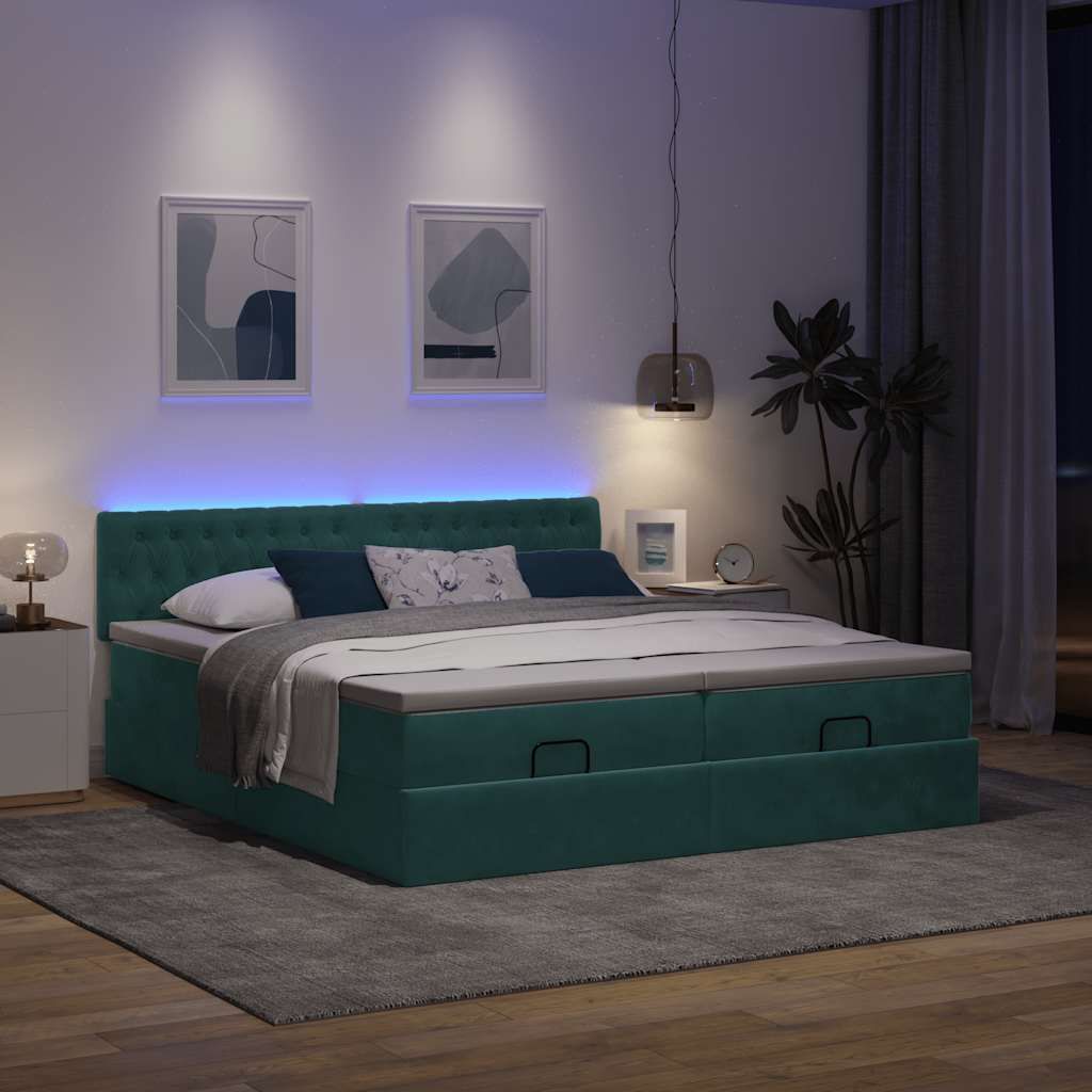Maison Exclusive - Ottoman-Bett mit Matratzen & LEDs Dunkelgrün 160x200 cm Samt