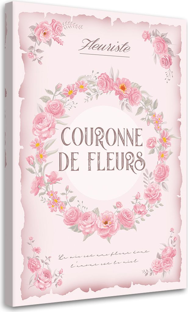 Leinwandbild Kranz mit Shabby-Chic-Rosen 40x60 Feeby Rosa bild für die wand bereit zum aufhängen
