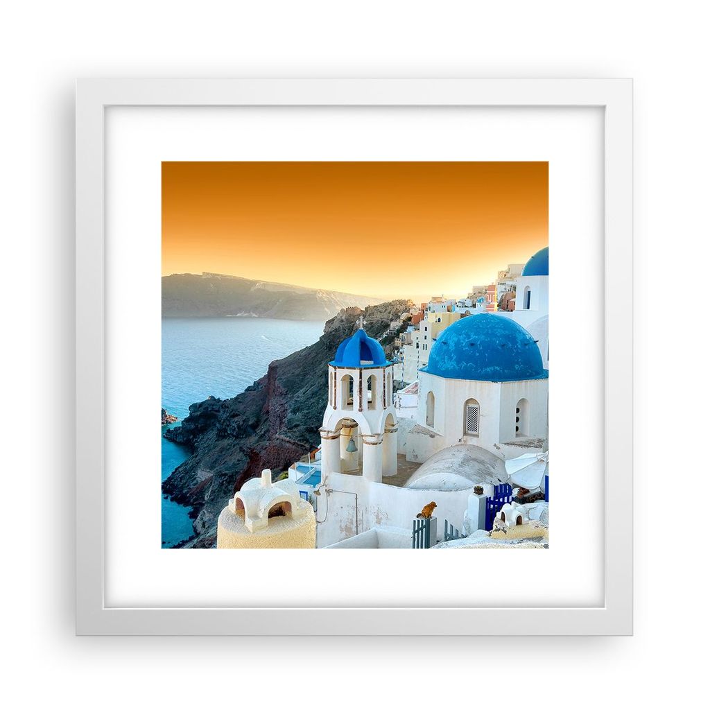 Gerahmtes Poster - Weißer Rahmen - Santorini Griechenland Urlaub Insel - 30x30 cm - Wand Bild - Wanddeko - Wandbilder - Wandposter - Bilderrahmen ...