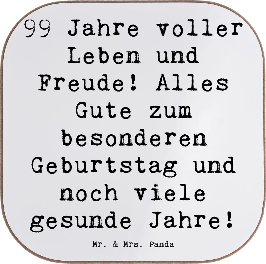 Mr. & Mrs. Panda Tischschoner Spruch 99. Geburtstag - Weiß - Geschenk, Coaster, Untersetzer für Gläser, Meilenstein, Handarbeit, persönliche Ka...