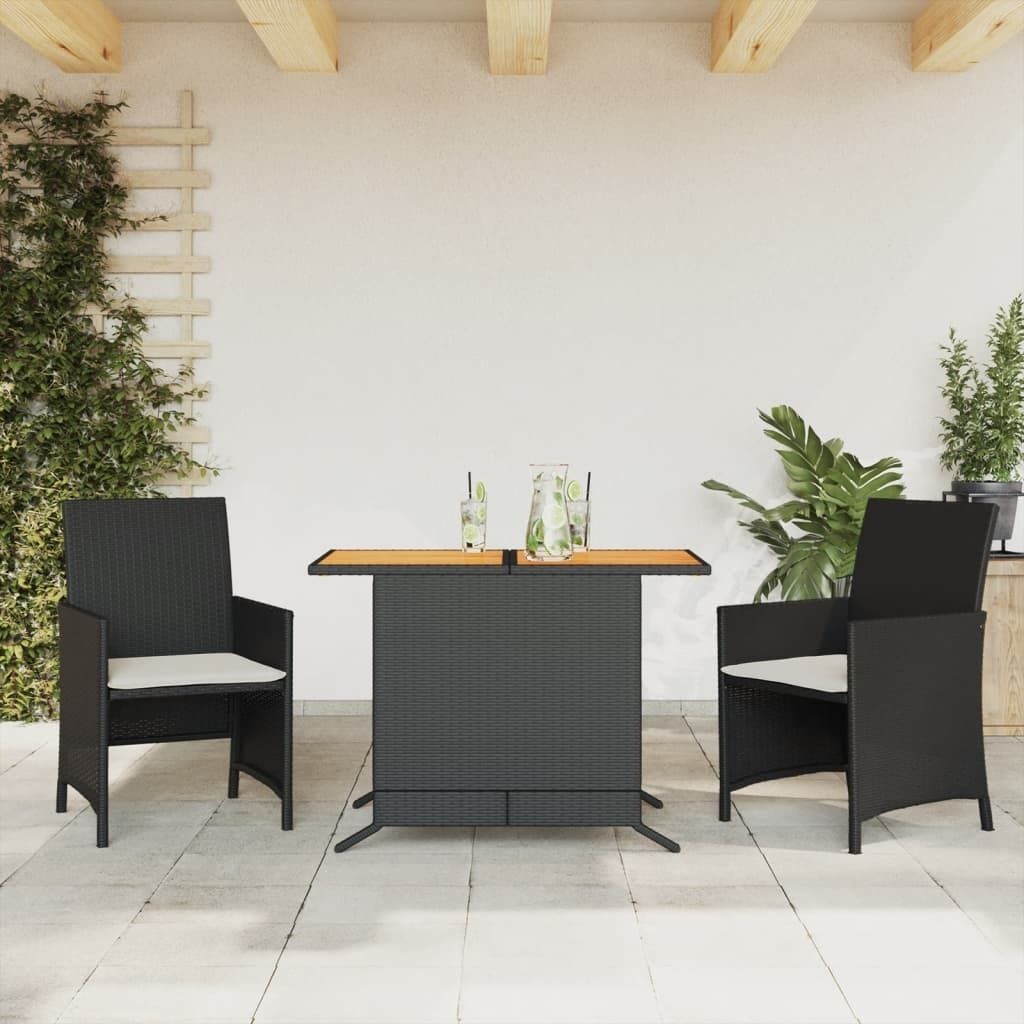 3-tlg. Bistro-Set mit Kissen Schwarz Poly Rattan 365124