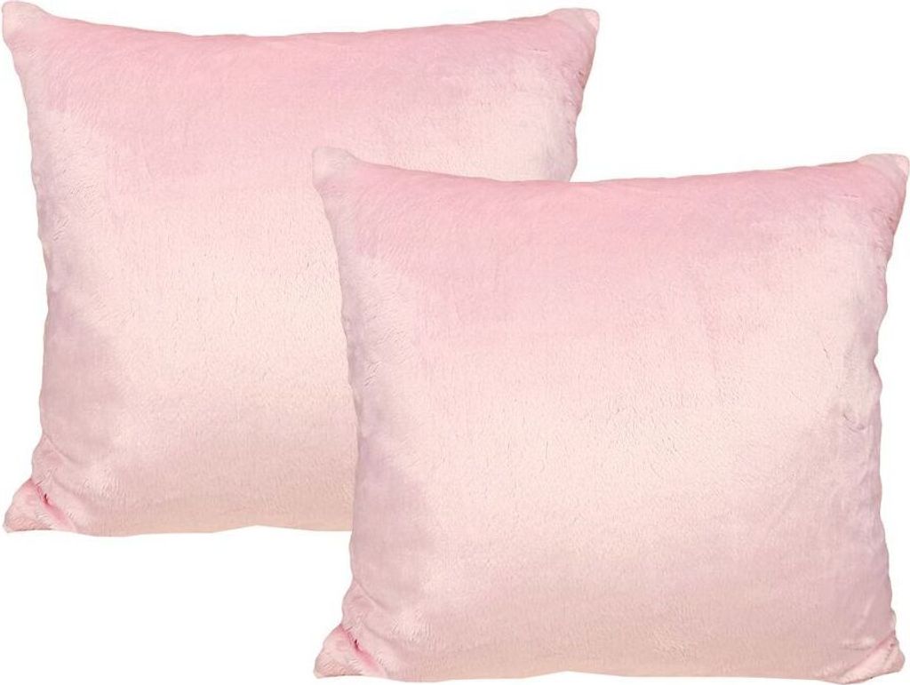 JACK 2er Set Teddy Flausch Kissenhülle Kissenbezug Dekokissen flauschig kuschlig weich, Farbe:Rosa, Größe:40 x 40 cm