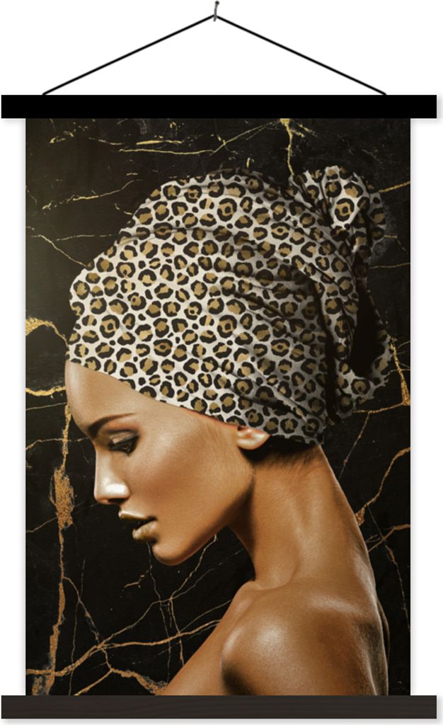 MuchoWow Textilposter Frau - Kopftuch - Abstrakt 60x90 cm mit schwarzem Rahmen - Poster Wohnzimmer