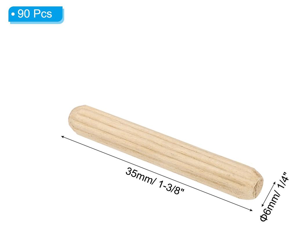 90 Stš¹ck 6 x 35mm Holzdš¹bel Set, Riffelholzdš¹bel Holzstifte Dš¹bel Set Gerillte Holzš¹belstifte Dš¹bel Holz mit Rillen fš¹r Zimmer...